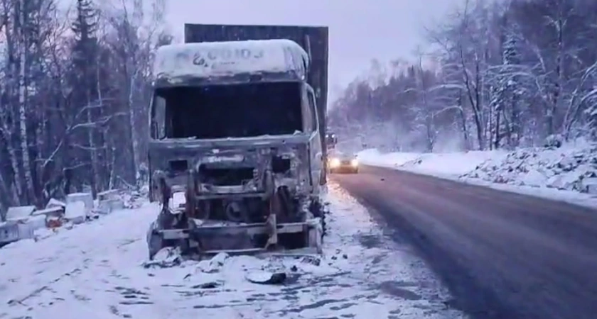 В Челябинской области на трассе М-5 загорелся большегруз